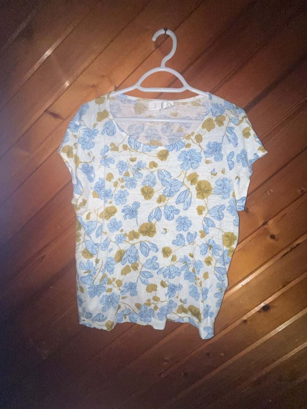 Joie 100% Linen Blue & Yellow Floral Print Top Size L